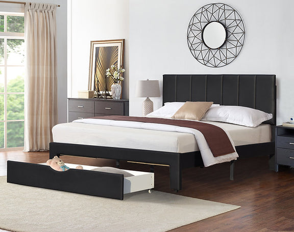 Miami Bed with Storage Drawer Grey Velvet