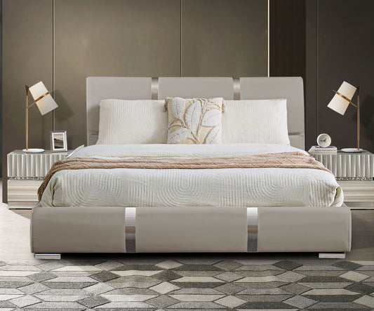 Milan Vegan Leather Bed With Lift Top Storage Light Grey Queen/King