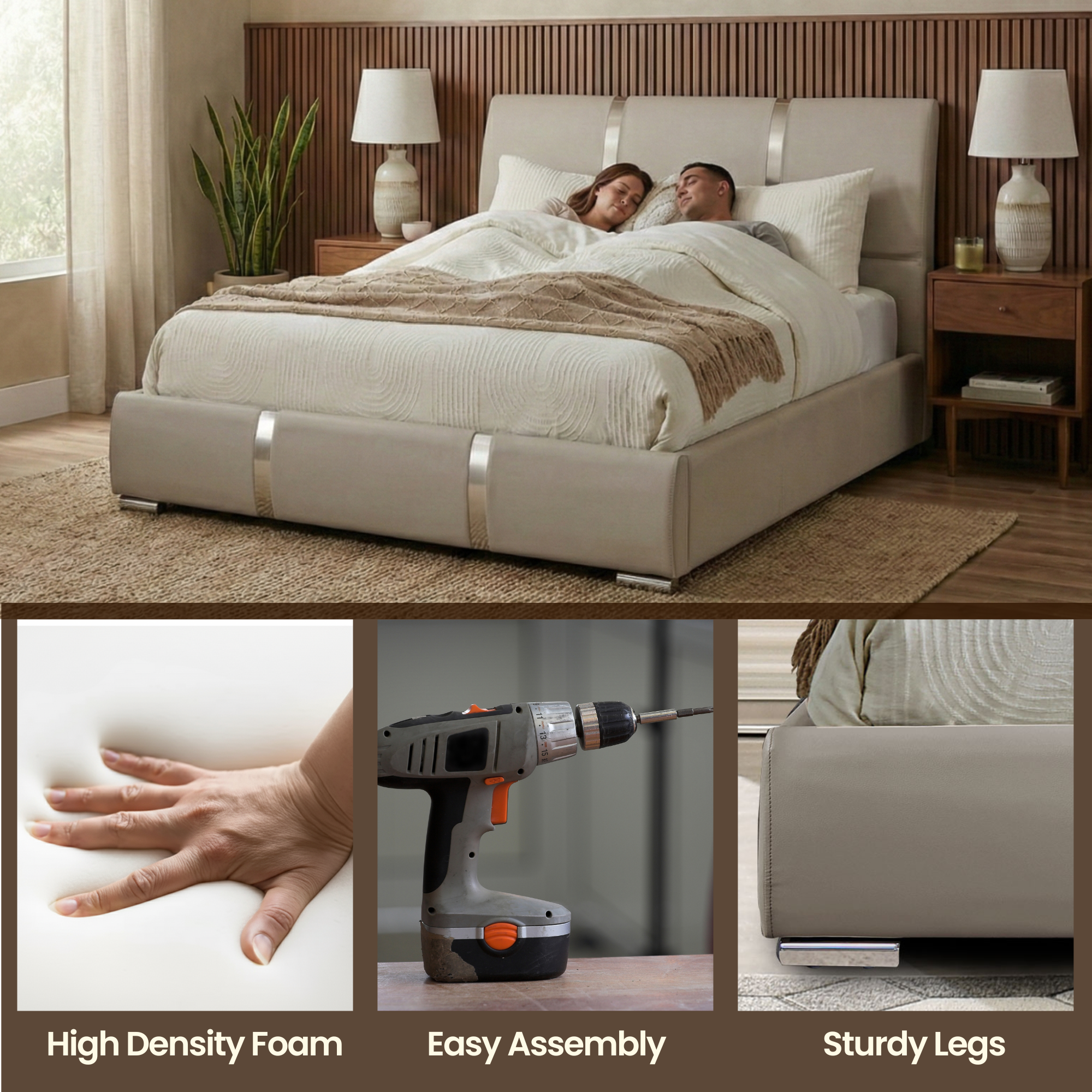 Milan Vegan Leather Bed With Lift Top Storage Light Grey Queen/King