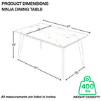 Table de salle à manger moderne Ninja 63" - Plateau en faux marbre blanc et pieds en acier noir