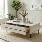 High-Gloss White Coffee Table with Storage Drawers