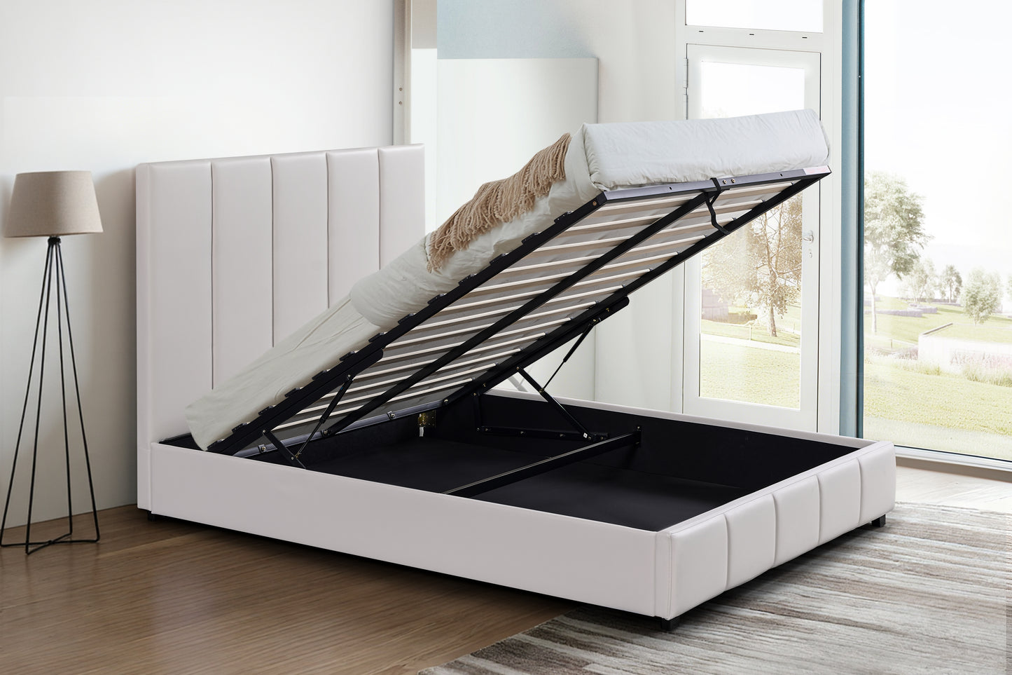 NEW Frankfurt Vegan Leather Bed With Lift Top Storage Queen