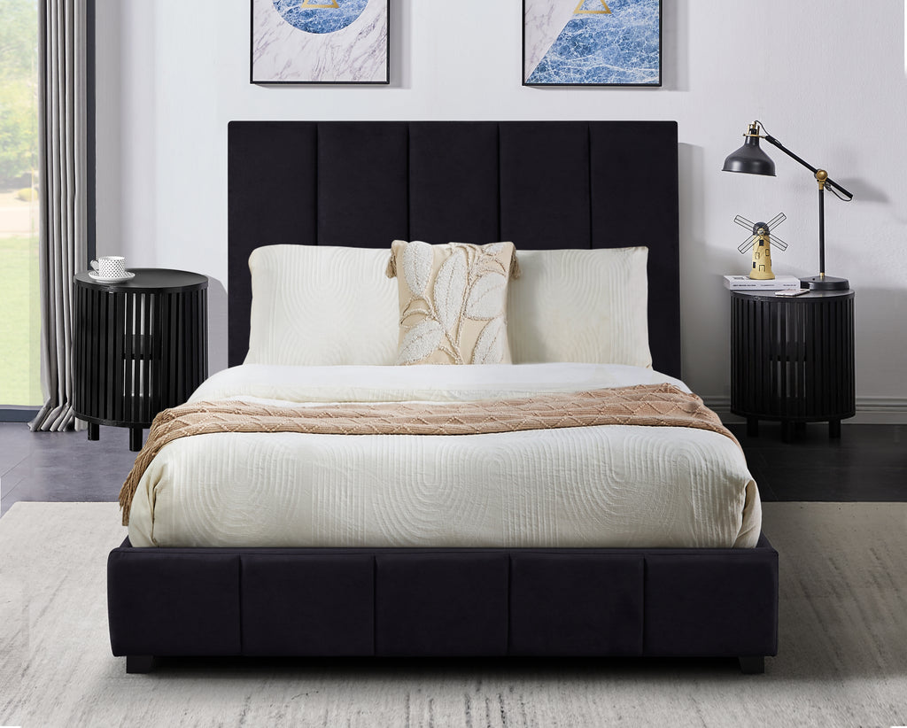 Nouveau lit en cuir végétalien Frankfurt avec rangement intégré, format Queen
