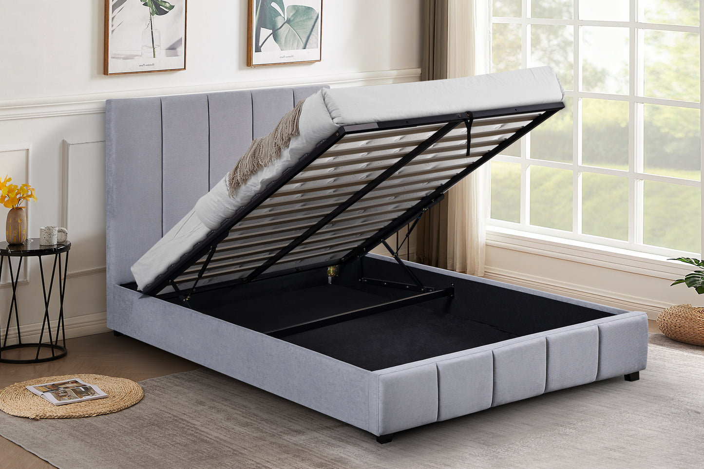 NEW Frankfurt Vegan Leather Bed With Lift Top Storage Queen