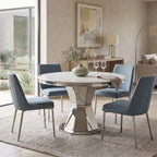 Table à manger ronde avec plateau en marbre blanc Rocco