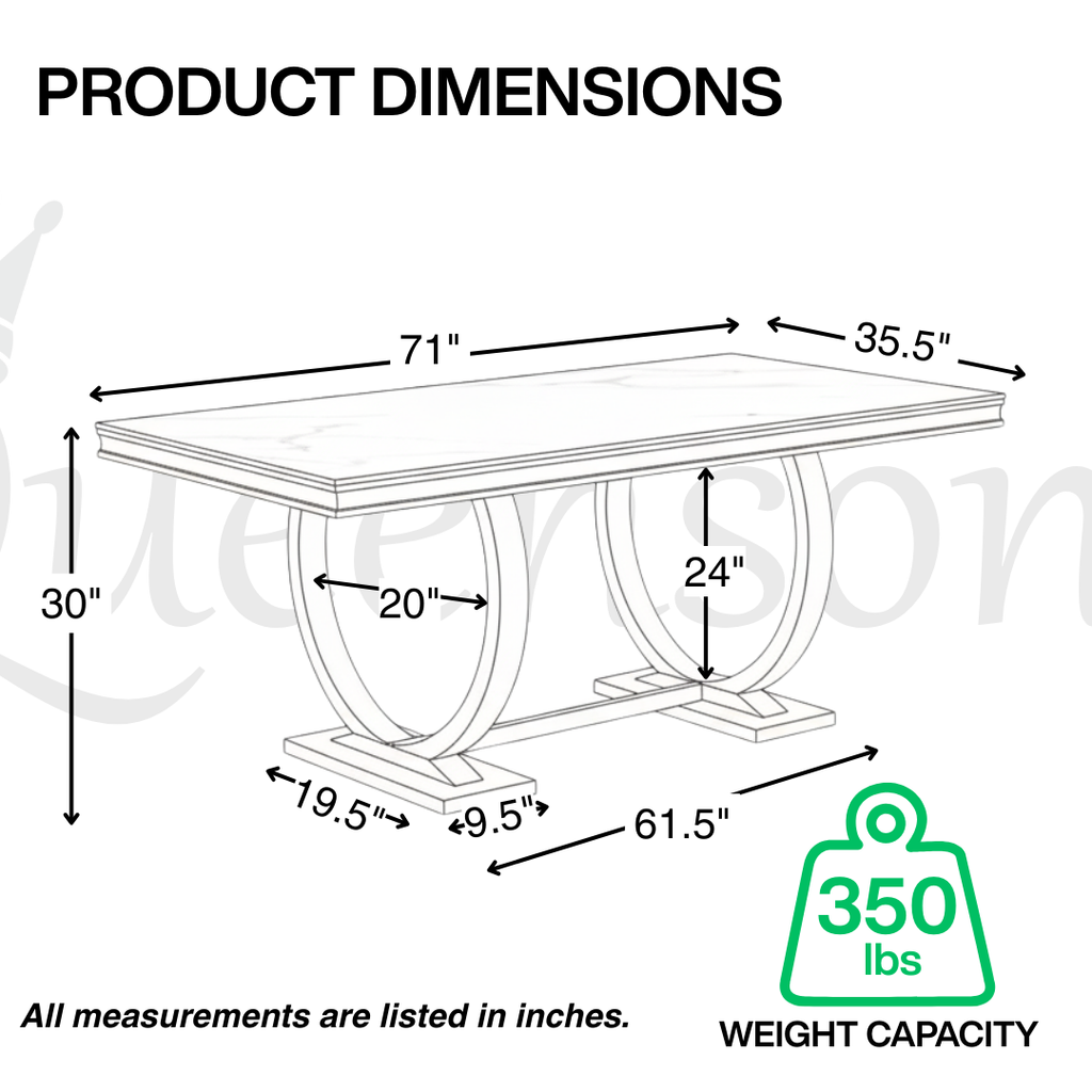 Table de salle à manger Salsa en pierre frittée, 180 cm (71 po), piètement en acier inoxydable, résistante aux rayures et à la chaleur