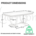 Table de salle à manger Salsa en pierre frittée, 180 cm (71 po), piètement en acier inoxydable, résistante aux rayures et à la chaleur