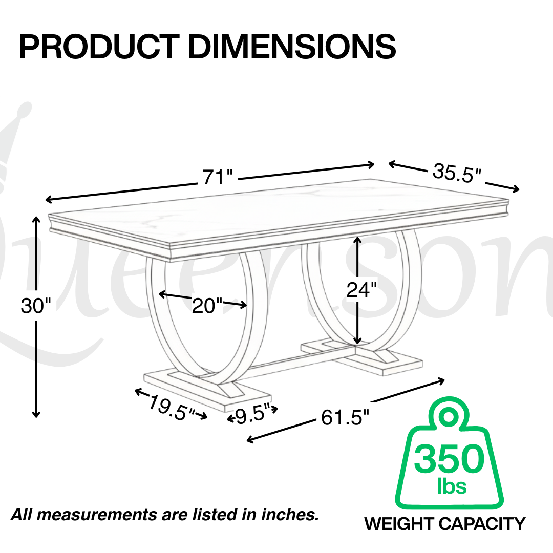 Salsa Dining Table Sintered Stone  Dining Table 71” Stainless Steel Base, Scratch & Heat Resistant