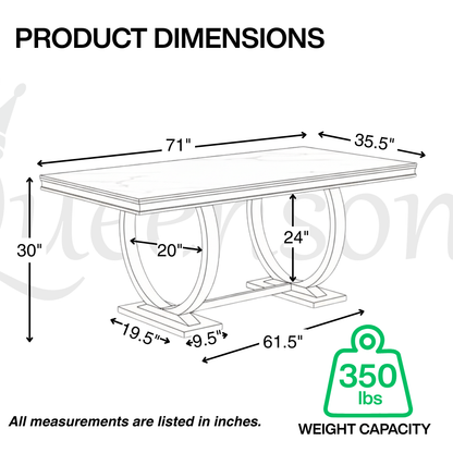 Salsa Dining Table Sintered Stone  Dining Table 71” Stainless Steel Base, Scratch & Heat Resistant