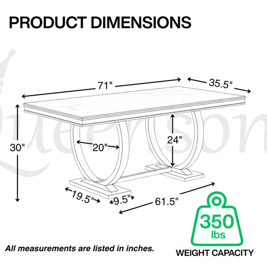 Salsa Dining Table Sintered Stone  Dining Table 71” Stainless Steel Base, Scratch & Heat Resistant