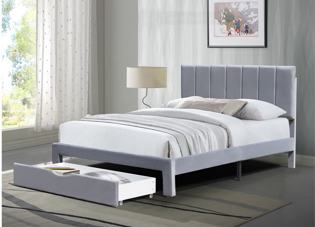 (ENSEMBLE) Lit Miami gris avec rangement et matelas ferme Chiro