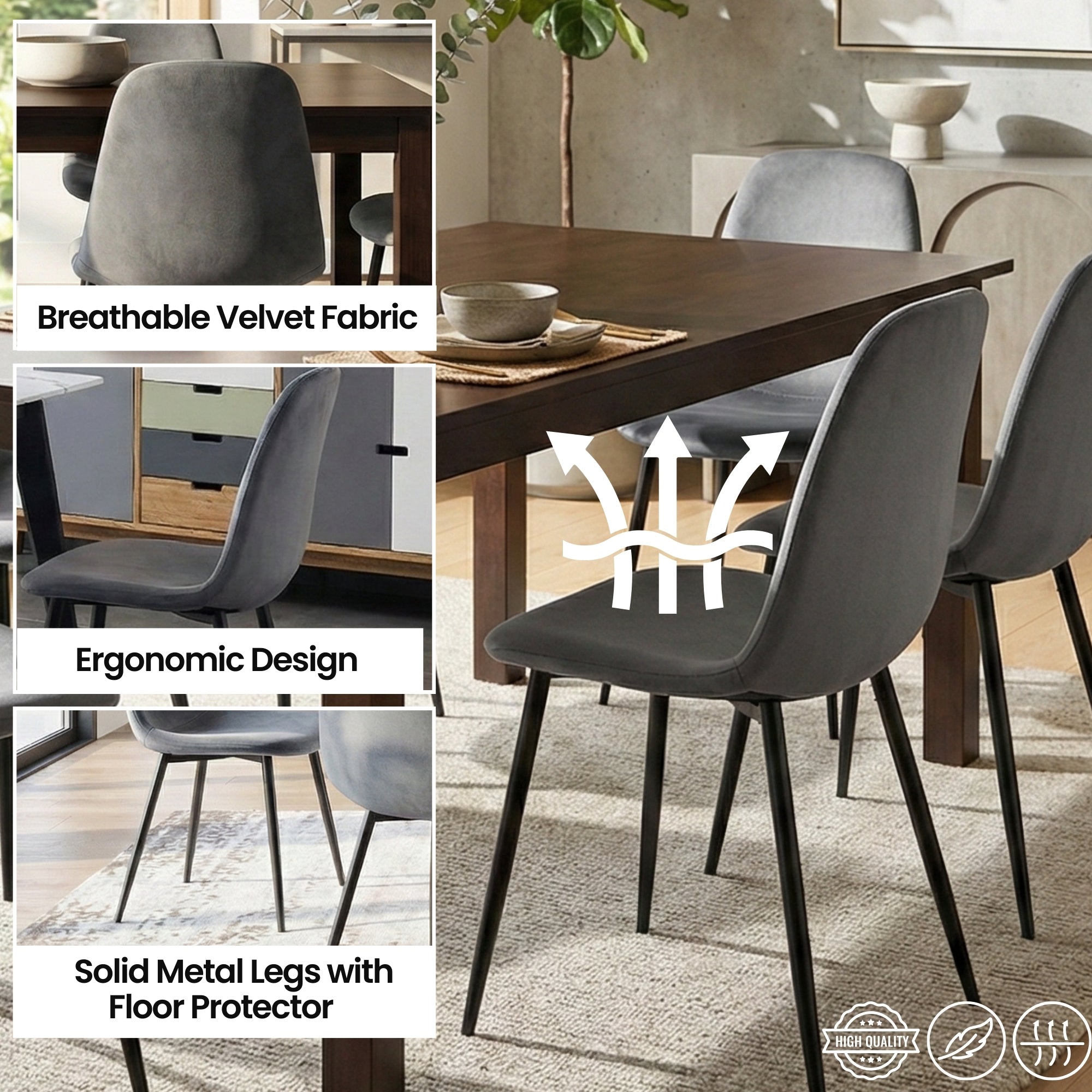 GREY BLACK LEGS DINING CHAIRS SET OF 4