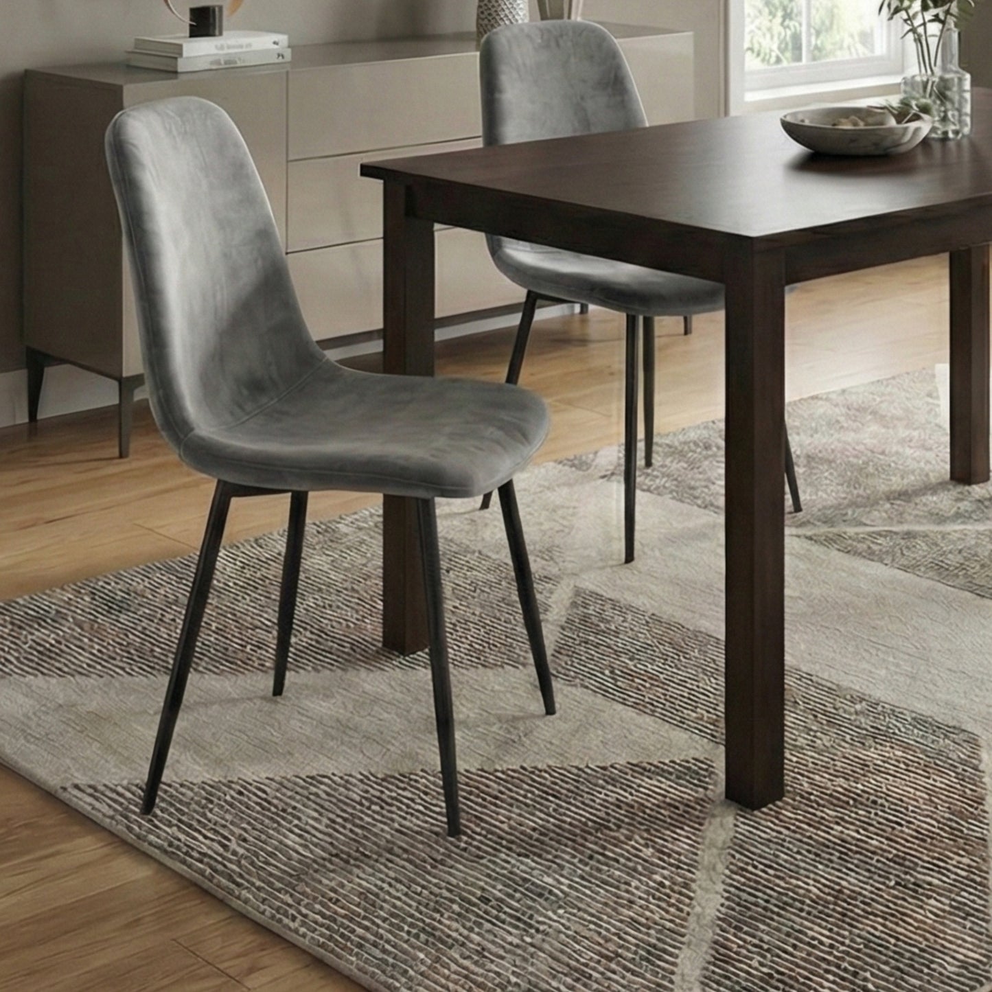 GREY BLACK LEGS DINING CHAIRS SET OF 4