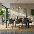 TABLE DE SALLE À MANGER UNIVERSELLE EN BOIS ESPRESSO AVEC CHAISES HAUT DE GAMME EN VELOURS GRIS ET NOIR