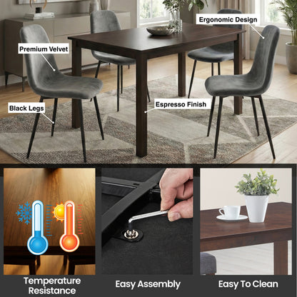 UNIVERSAL ESPRESSO WOOD DINING TABLE WITH GREY BLACK PREMIUM VELEVET CHAIRS