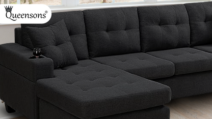 Devan Reversible Chaise Sectional Sofa with Cupholders