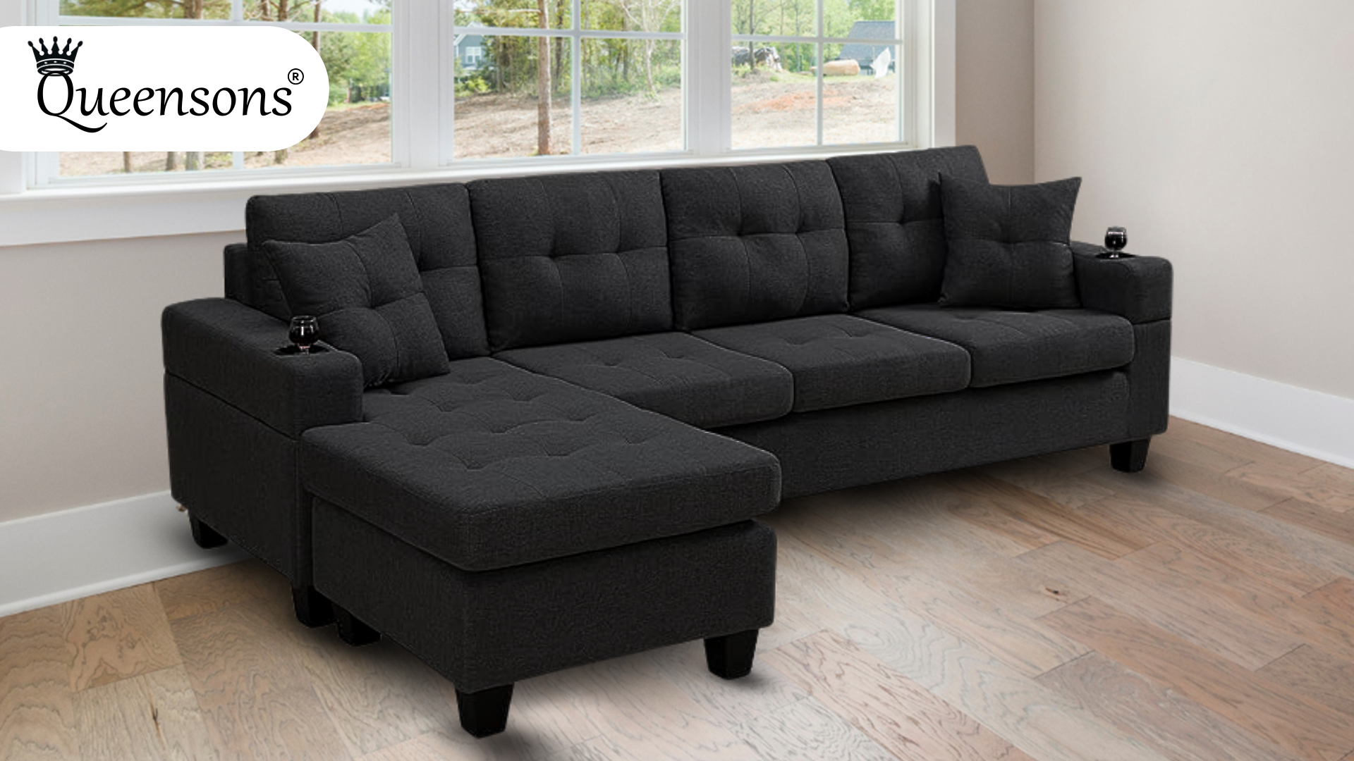 Devan Reversible Chaise Sectional Sofa with Cupholders