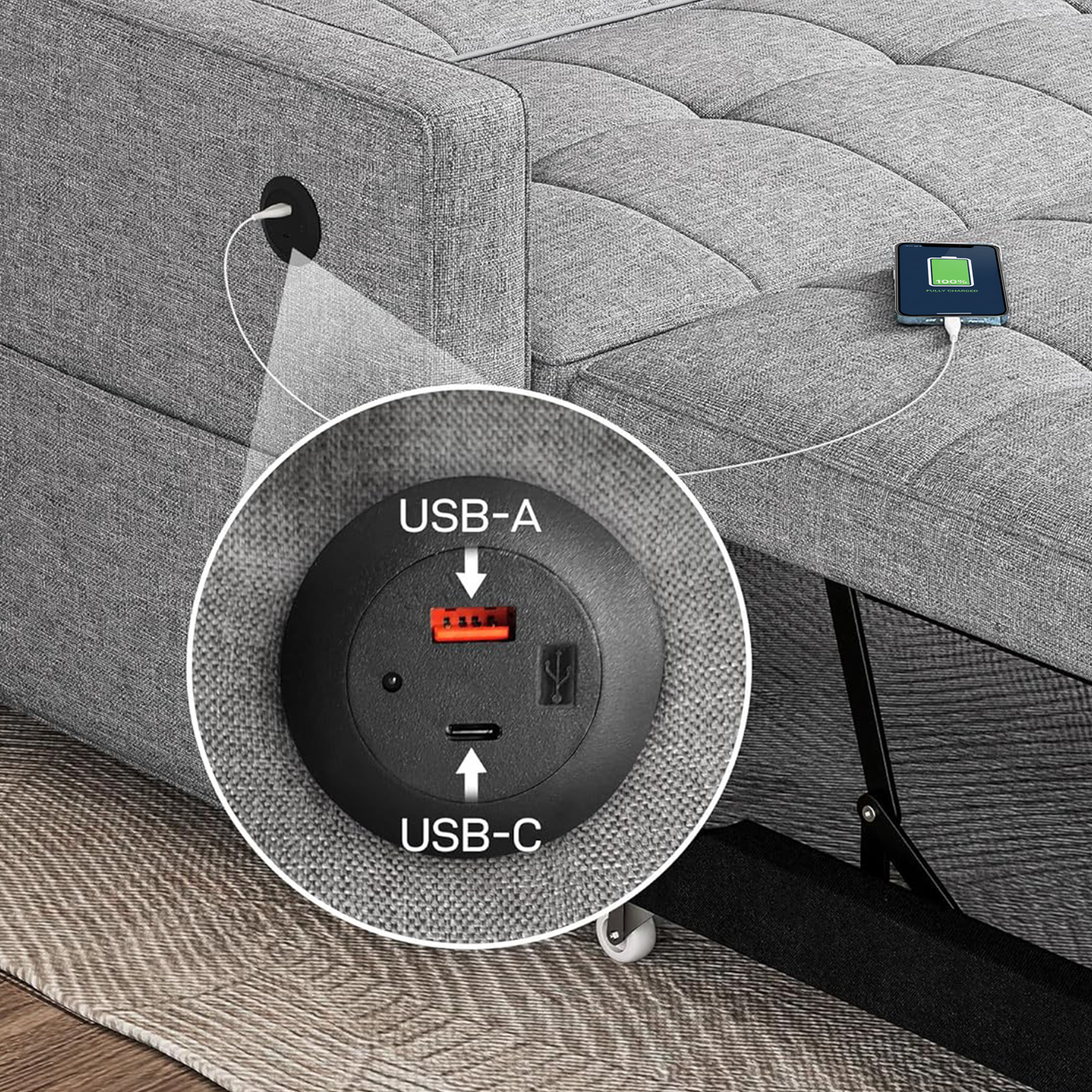 STUDIO SOFA PULLOUT BED WITH USB- C CHARGER
