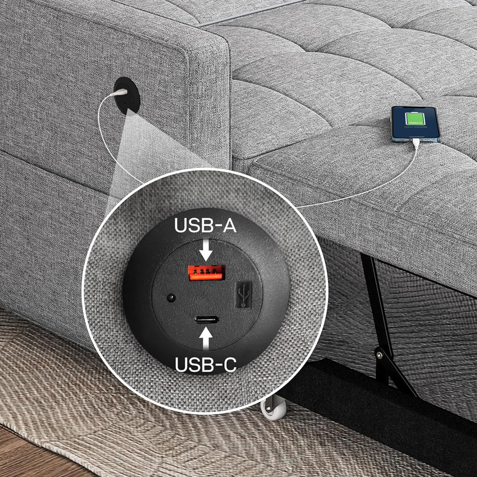 STUDIO SOFA PULLOUT BED WITH USB- C CHARGER