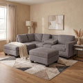 EVA GREY CORDUROY SOFA SECTIONAL WITH OTTOMAN