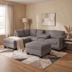 EVA GREY CORDUROY SOFA SECTIONAL WITH OTTOMAN