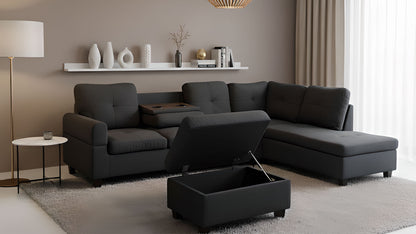 Kiva Sofa Sectional with Cupholders and Ottoman With Storage