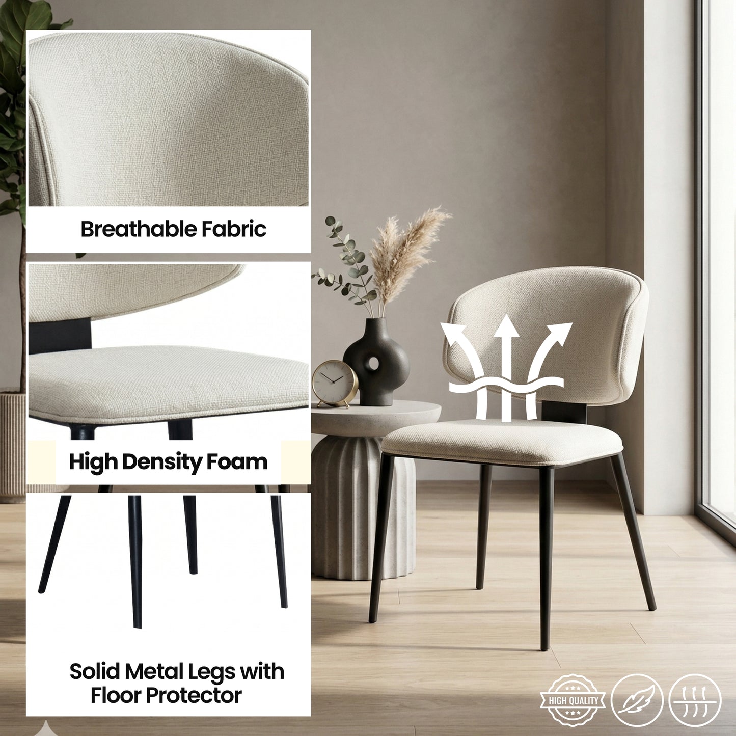 Loomie Dining Chair with Metal Legs SET OF 2