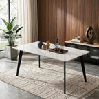 Table de salle à manger moderne Ninja 63" - Plateau en faux marbre blanc et pieds en acier noir