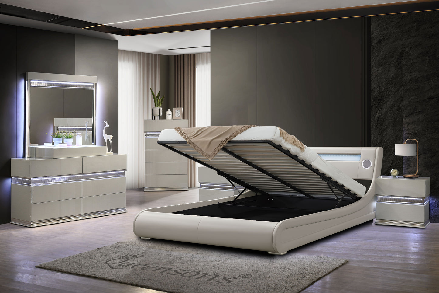 PARAJ BEDROOM SET WITH AMBIENT LIGHTING