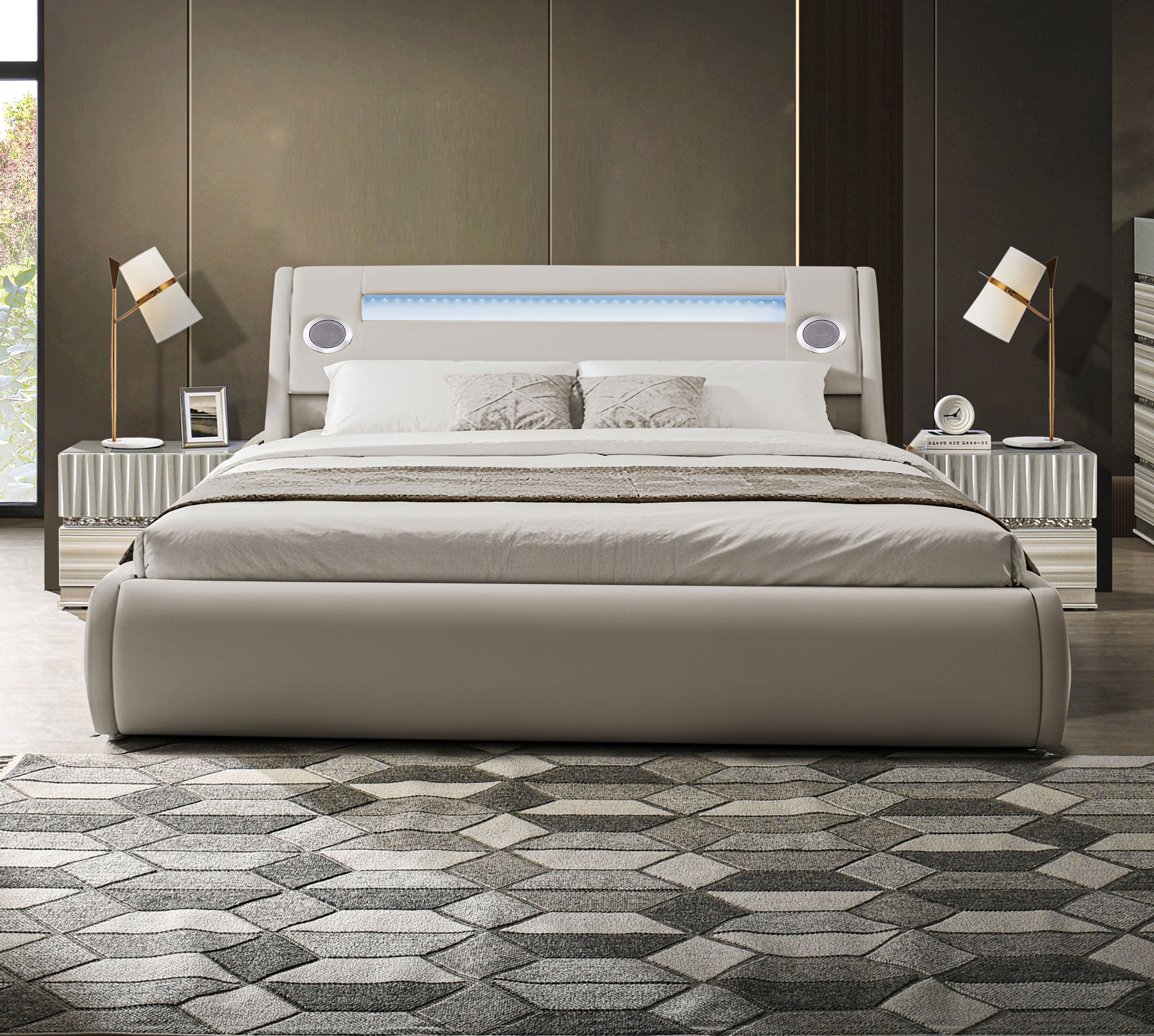 NEW Paris Vegan Leather Bed With Lift Top Storage Queen