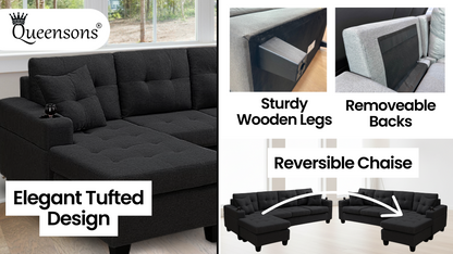 Devan Reversible Chaise Sectional Sofa with Cupholders
