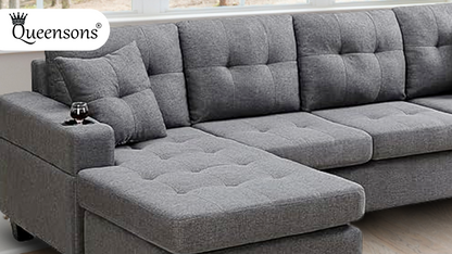 Devan Reversible Chaise Sectional Sofa with Cupholders
