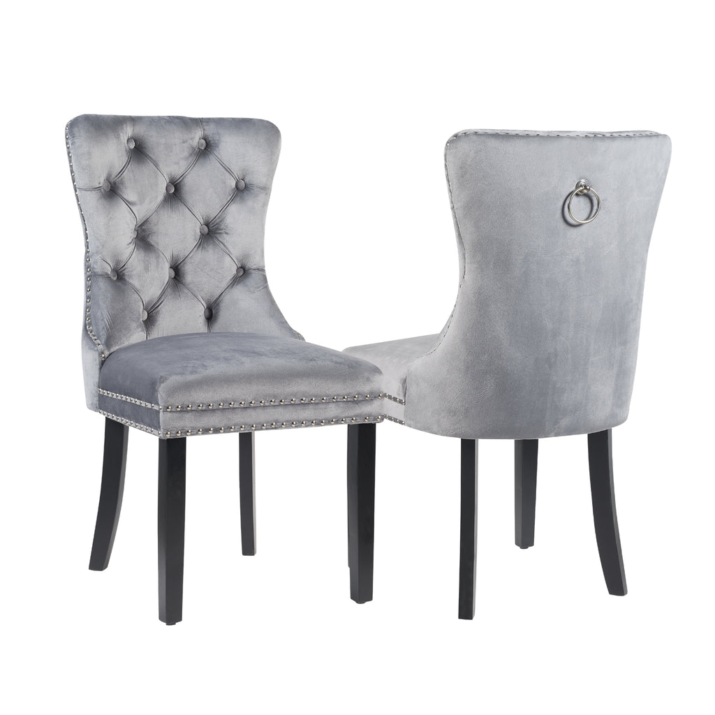 MADRID VELVET DINING CHAIR WITH NAILHEAD TRIM & CHROME KNOCKER – LUXURY BUTTON-TUFTED DINING CHAIR