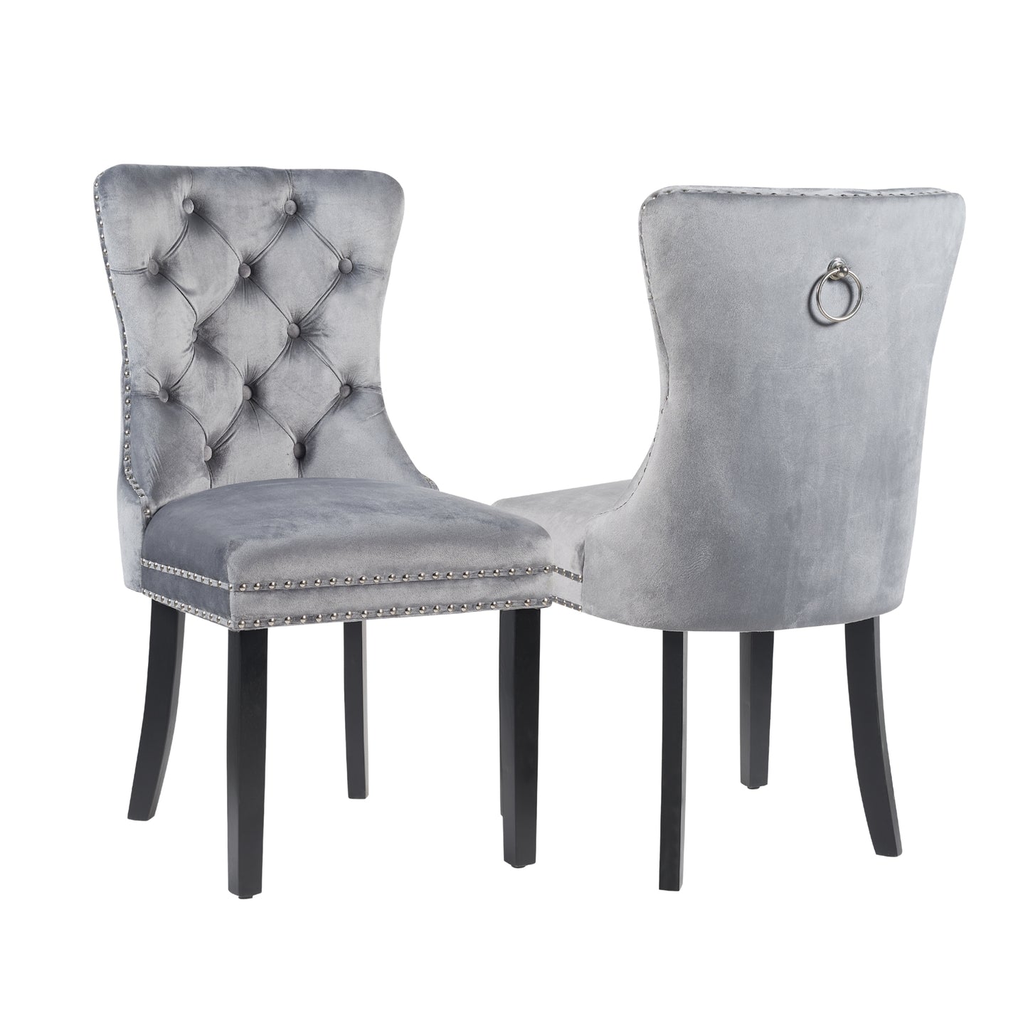 CHAISE DE SALLE À MANGER MADRID EN VELOURS AVEC GARNITURE CLOUÉE ET BOUTONNEAU CHROMÉ – CHAISE DE SALLE À MANGER DE LUXE CAPITONNÉE