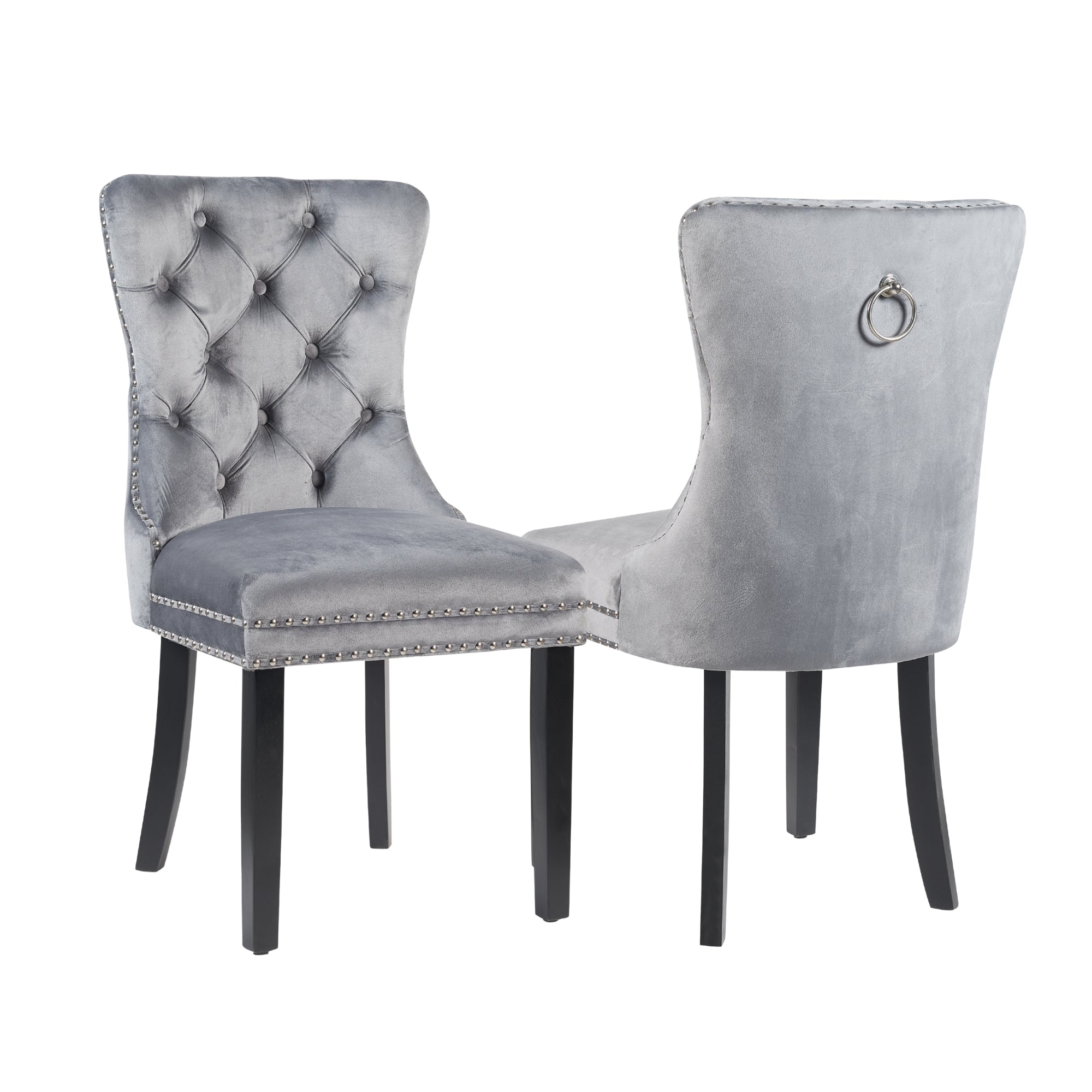 MADRID VELVET DINING CHAIR WITH NAILHEAD TRIM & CHROME KNOCKER – LUXURY BUTTON-TUFTED DINING CHAIR