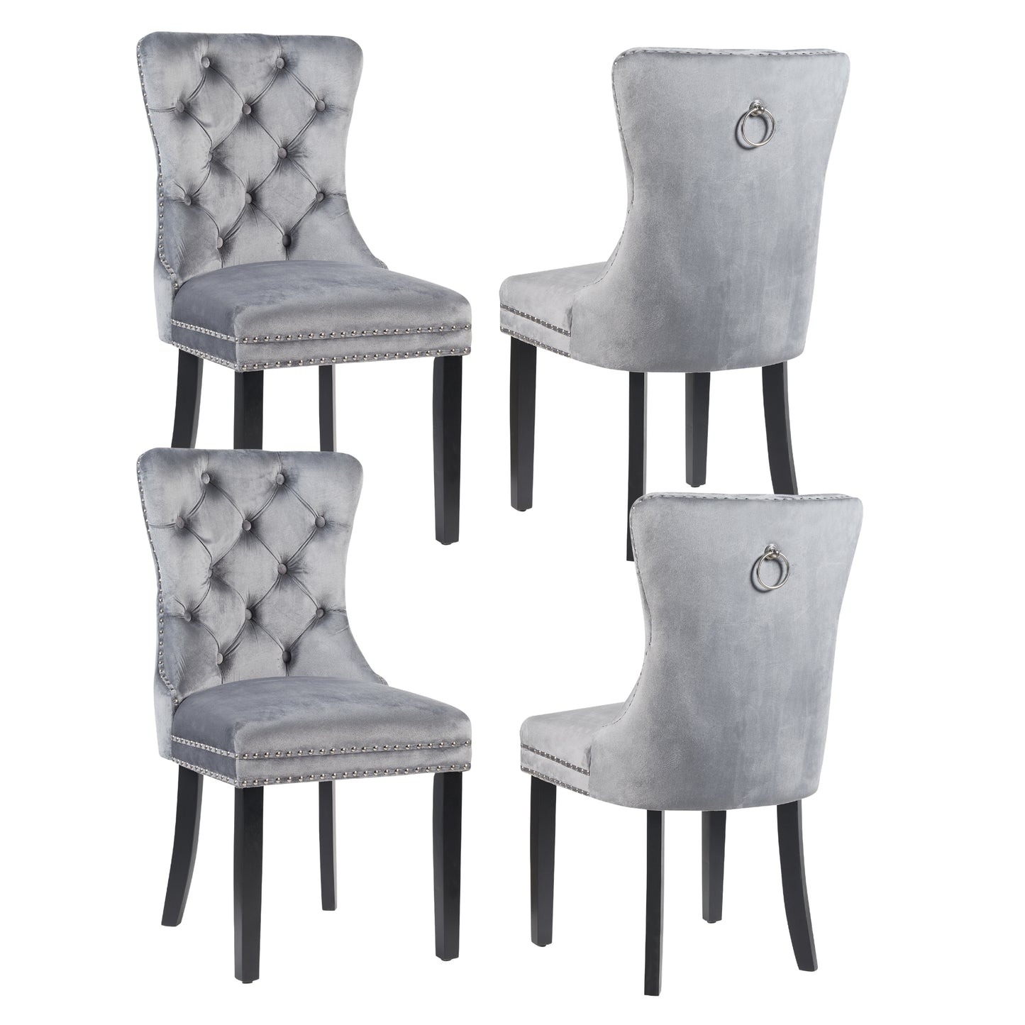 CHAISE DE SALLE À MANGER MADRID EN VELOURS AVEC GARNITURE CLOUÉE ET BOUTONNEAU CHROMÉ – CHAISE DE SALLE À MANGER DE LUXE CAPITONNÉE