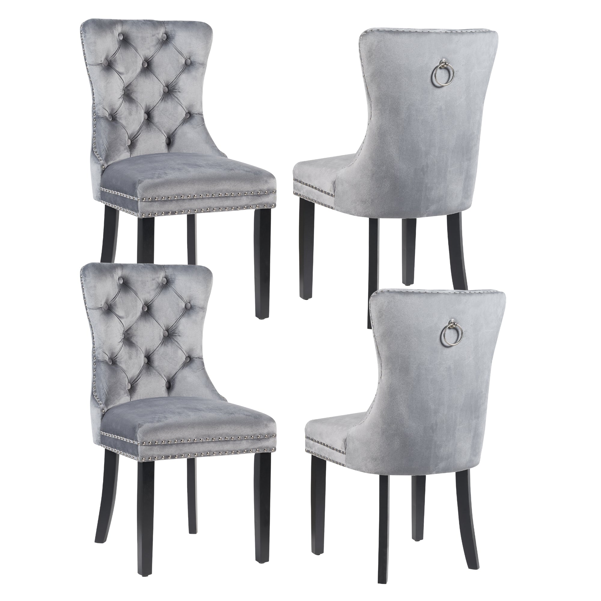 MADRID VELVET DINING CHAIR WITH NAILHEAD TRIM & CHROME KNOCKER – LUXURY BUTTON-TUFTED DINING CHAIR