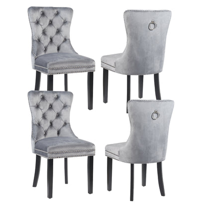 CHAISE DE SALLE À MANGER MADRID EN VELOURS AVEC GARNITURE CLOUÉE ET BOUTONNEAU CHROMÉ – CHAISE DE SALLE À MANGER DE LUXE CAPITONNÉE
