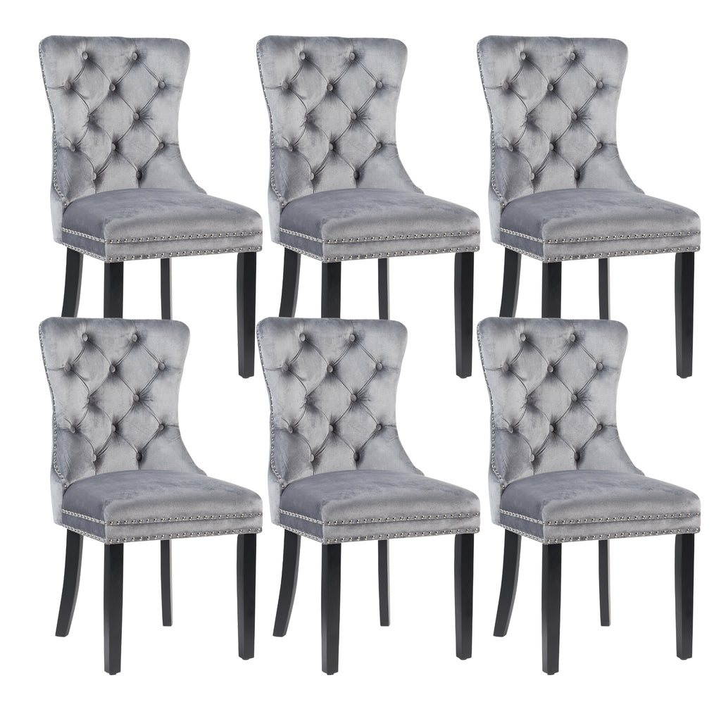 MADRID VELVET DINING CHAIR WITH NAILHEAD TRIM & CHROME KNOCKER – LUXURY BUTTON-TUFTED DINING CHAIR