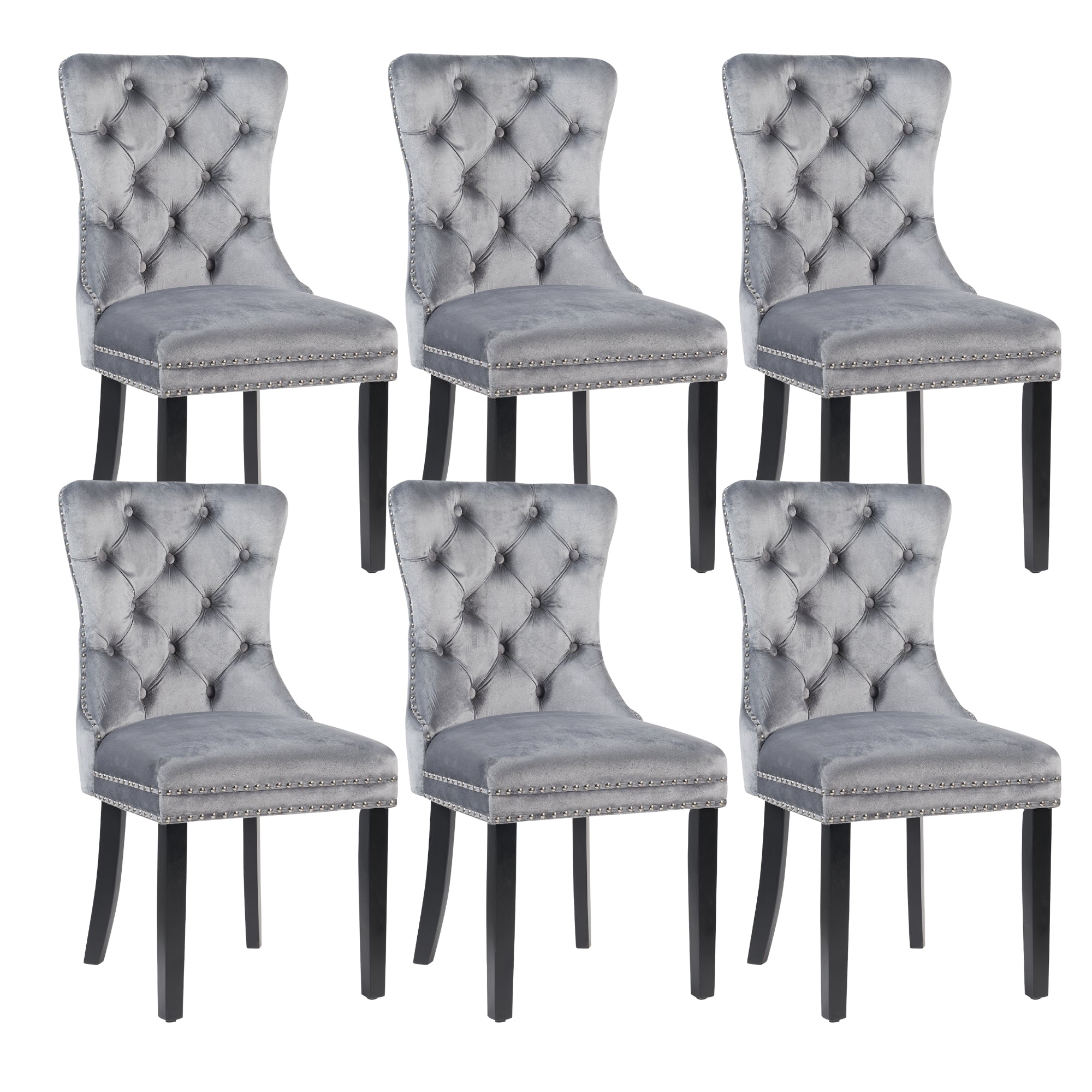 MADRID VELVET DINING CHAIR WITH NAILHEAD TRIM & CHROME KNOCKER – LUXURY BUTTON-TUFTED DINING CHAIR