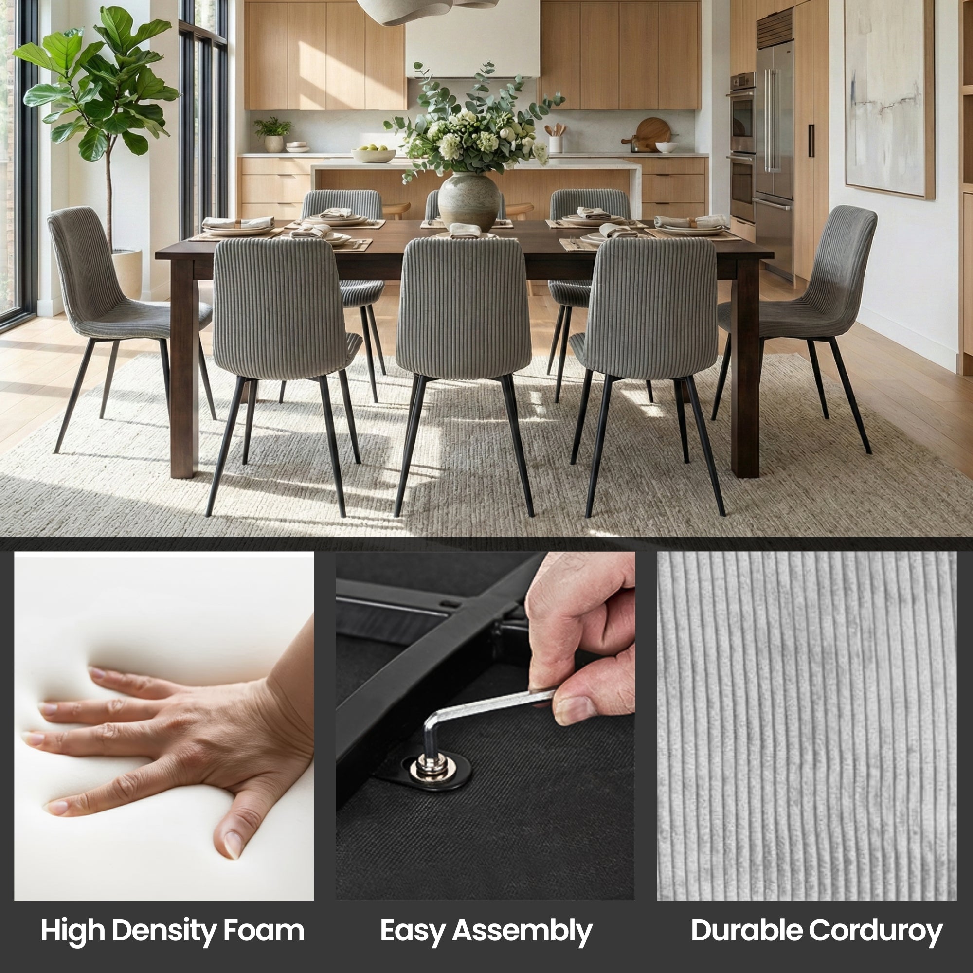 CORDUROY DINING CHAIRS SET OF 6