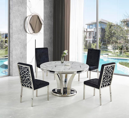 Dining Lotus Marble top with Angelina Chrome (Table + 4 Chairs)