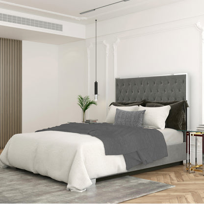 Lucille 60" Queen Bed in Grey and Silver