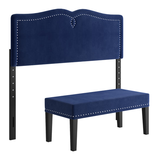 Aurora 54"/60" Adj. Headboard with Bench in Blue and Black
