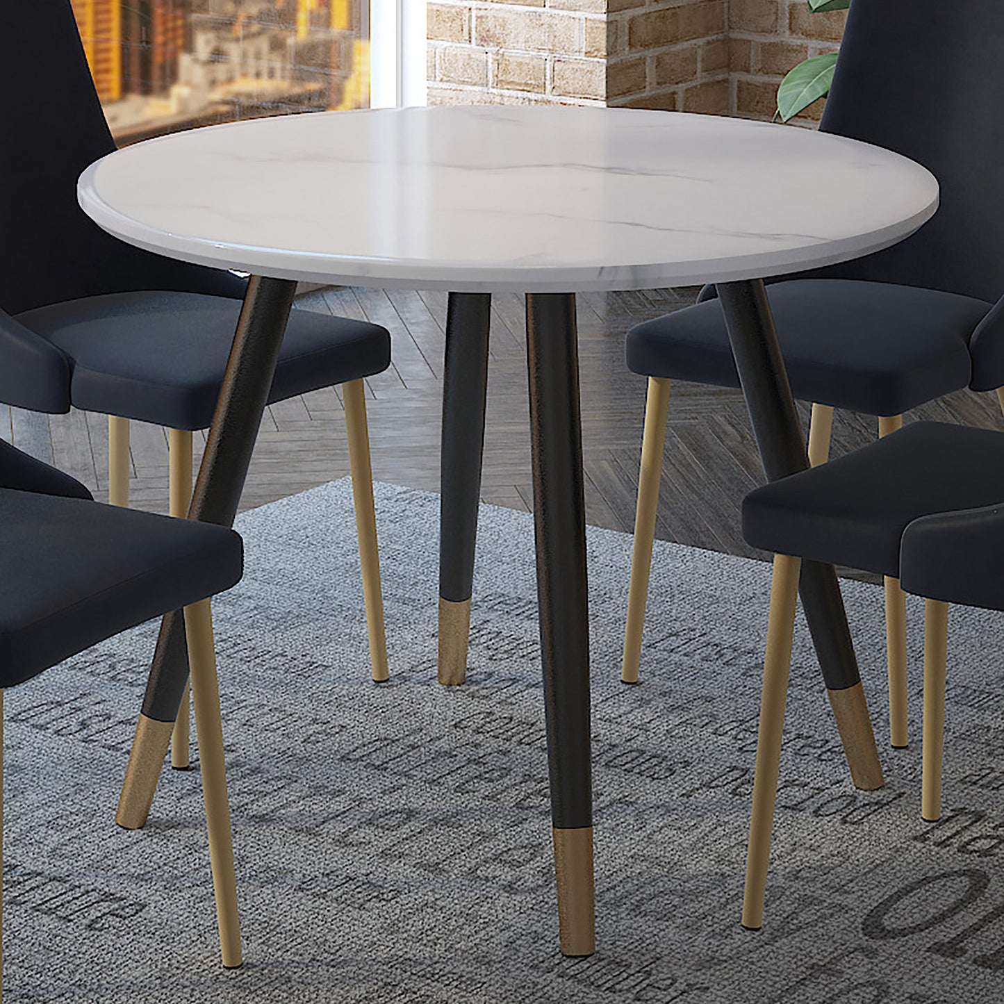 Emery Round Dining Table in White and Black