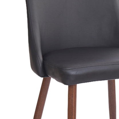 Cora Faux Leather Side Chair, Set of 2 in Black and Walnut
