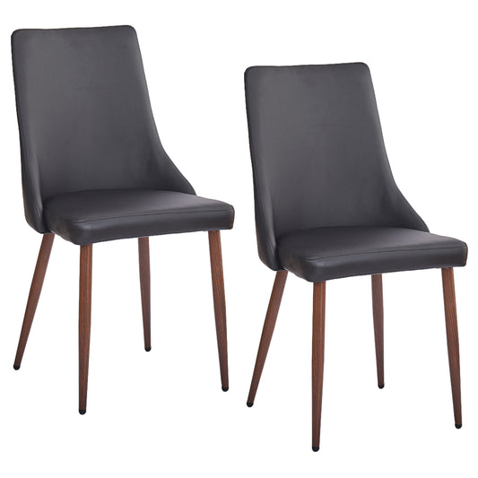 Cora Faux Leather Side Chair, Set of 2 in Black and Walnut