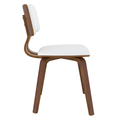 Zuni Side Chair in White Faux Leather and Walnut