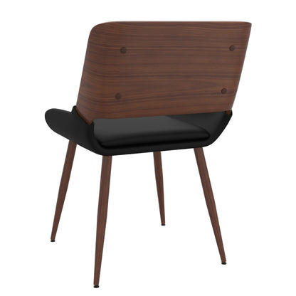 Hudson Side Chair in Black Faux Leather and Walnut