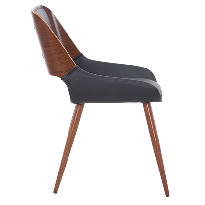 Hudson Side Chair in Black Faux Leather and Walnut
